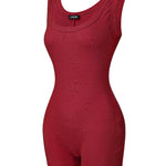 Ribbed U-Neck Yoga Romper Workout One Piece Seamless Tank Top Jumpsuit