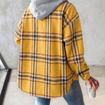 Women's Plaid Drawstring Hoodie Coat Casual Fleece Lined Jacket