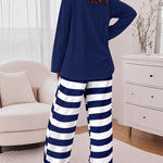 Women's 2 Piece Pajama Set Anchor Long Sleeve Top and Striped Wide Leg Pants Casual Lounge Set