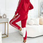 Women's Contrast Side Striped Athletic Set Drawstring Hoodie Top and Jogger Sweatsuit Casual Sweatpants Set with Pockets