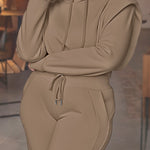 2 Pieces Outfit Long Sleeve Crop Drawstring Hoodie Sweatshirt with Thumb Hole Cuffs and Casual Drawstring Elastic Waist Wide Leg Sweatpants Set
