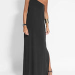 Elegant Solid Color One Shoulder Maxi Dress