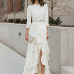 Long Sleeve Round Neck Top And Asymmetrical Ruffle Skirt Set