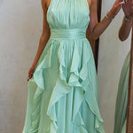 Halter Neck Ruffle Flowy Maxi Dress