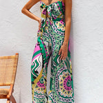 Spaghetti Strap Cut Out Wide Leg Printed Jumpsuit