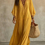 White Lace V-neck Batwing Sleeve Chiffon Maxi Dress