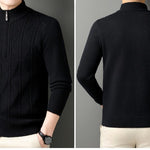 KZZ Men's solid color quarter-zip stand collar knit long-sleeved top