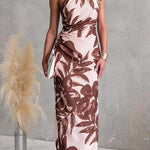 Tie Knot One Shoulder Sleeveless Floral Print Maxi Dress