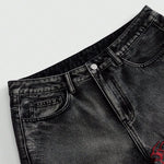 KZZ American Retro 3D Bone Embroidery Washed Jeans