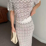Crewneck Short Sleeves Zigzag Patterned Top