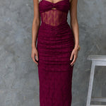 Margovil Sleeveless Twist Front Cut Out Ruched Bodycon Maxi Dress