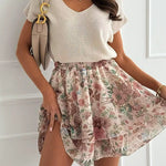 V Neck Short Sleeves Knit Top