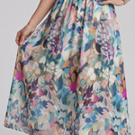 Candlia | Puff Sleeve V Neck Abstract Print Midi Dress