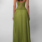 Margovil Halter Neck Back Lace-up Pleated Maxi Dress