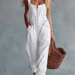 Casual Retro Square Neck Front Zipper Light Yellow Denim Jumpsuit
