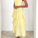 Margovil Strapless Empire Waist Ruffle Layered Maxi Dress