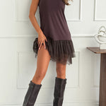 Round Neck Sleeveless Splice Ruffle Mini Dress