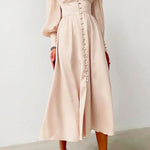 Margovil V Neck Puff Sleeve Waisted Ruffle Satin Dress
