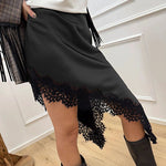 Margovil Lace Trim Side Slit Irregular Satin Skirt