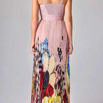 Sleeveless High Waist Floral Print Pleated Maxi Dress