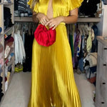 Flare Sleeves Waisted Cut Out Pleated Maxi Party Dress