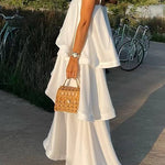 Margovil Adjustable Strap Ruffle Layered Satin Maxi Dress