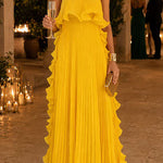 Margovil Strapless Tube Ruffle Pleated Swing Maxi Dress