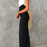 Strapless Tube Back Slit Color Block Bodycon Midi Dress