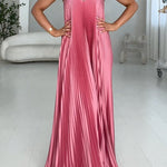 Strapless V Neck Pleated Swing Maxi Party Dress