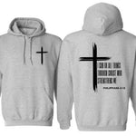 KZZ Men's Cross & Letter Print Drop Shoulder Hoodie,  Casual Regular Fit Hooded Sweatshirt