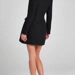 Girly and Glamorous Tweed Fabric Pearl Trim Long Slit Sleeve Pocketed Mini Dress