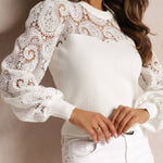 Lace stitching high-end temperament intellectual style hollow long sleeves