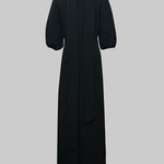 Loose Puff Sleeves Buttoned Split-side Mock Neck Maxi Dresses