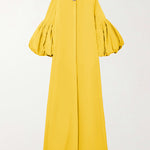 Loose Flower Shape Solid Color Stand Collar Lantern Sleeves Maxi Dresses
