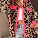 Polar Fleece Furry Coat Leopard Dot Pocket Dalmatian Spot Snap Button Plush Shaggy Jacket
