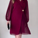 Solid Color Lapel Pleated Blazer Dress