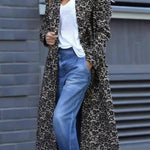 Leopard Affair Animal Print Epaulettes Long Sleeve Pocketed Lapel Midi Trench Coat
