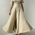 Short Sleeves Buttoned Solid Color Lapel Maxi Dresses Shirt Dress