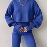 Women's Knitted Two Pieces Sets Turtleneck Cropped Sweater with High-waisted Flared Pants