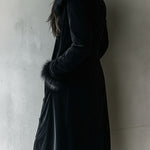 Elegant Tailoring Long Black Velvet Coat With Eco Fur Collar & Cuffs