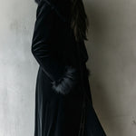 Elegant Tailoring Long Black Velvet Coat With Eco Fur Collar & Cuffs