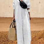 Long Sleeves Striped Lapel Maxi Dresses