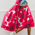 Vintage Floral Print High Low Hem A-Line Midi Dress