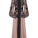 A-line Flared Sleeves Printed Tied Waist V-neck Maxi Dresses