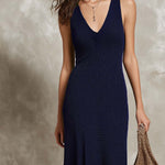 Vintage V-neck Fitted Knit Midi Dress