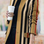 Long Sleeves Loose Buttoned Split-Joint Striped Stand Collar Woolen Coat