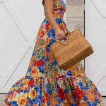 Style Lover Square Neck Adjustable Straps Floral Maxi Dress