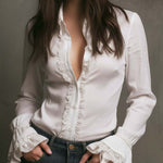 White Ruffled Lace Trim Blouse