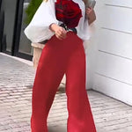 High Waisted Loose Pockets Solid Color Pants Trousers