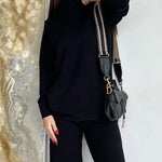 Women's Two Piece Sets Casual Loose Tracksuit Knitted Streetwear  Turtleneck Long Sleeve Top Wide Leg Pants
